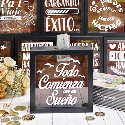 Foto de Alcancía con Frase Personalizable - 15 x 15 x 4.5 cm