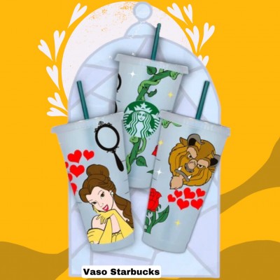 Vaso Starbucks Decorado - Estilo: La Bella y La Bestia
