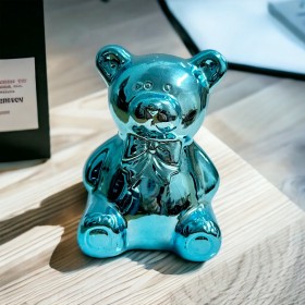 Alcancía Azul De Vidrio - Estilo: Osito Foto de Alcancía Azul De Vidrio - Estilo: Osito