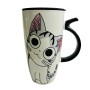 Taza de Cerámica con Tapa 600ml - Estilo Gato Chizu Anime