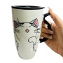 Taza de Cerámica con Tapa 600ml - Estilo Gato Chizu Anime