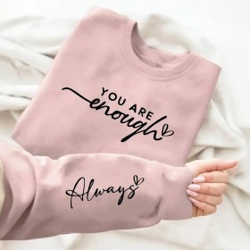 Sudadera Rosa Estampada Importada Primavera Otoño - Estilo: You Are Enough Sudadera Rosa Estampada Importada Primavera Otoño - Estilo: You Are Enough