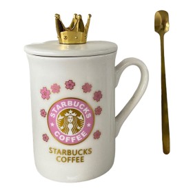 Taza con Tapa y Cuchara 300ml - Estilo: Starbucks Taza con Tapa y Cuchara 300ml - Estilo: Starbucks