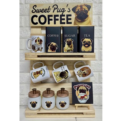 Estación de Café - Estilo: Sweet Pug con Mueble de Madera Incluido | ¡Envío Gratis!