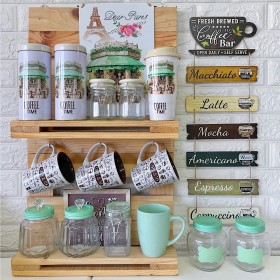 Estación de Café - Estilo: Mint Coffee Time con Mueble de Madera Incluido | ¡Envío Gratis!|