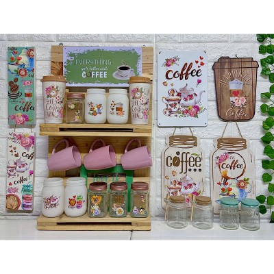 Estación de Café Rústica “Happiness Coffee” con Mueble de Madera Incluido | ¡Envío Gratis!